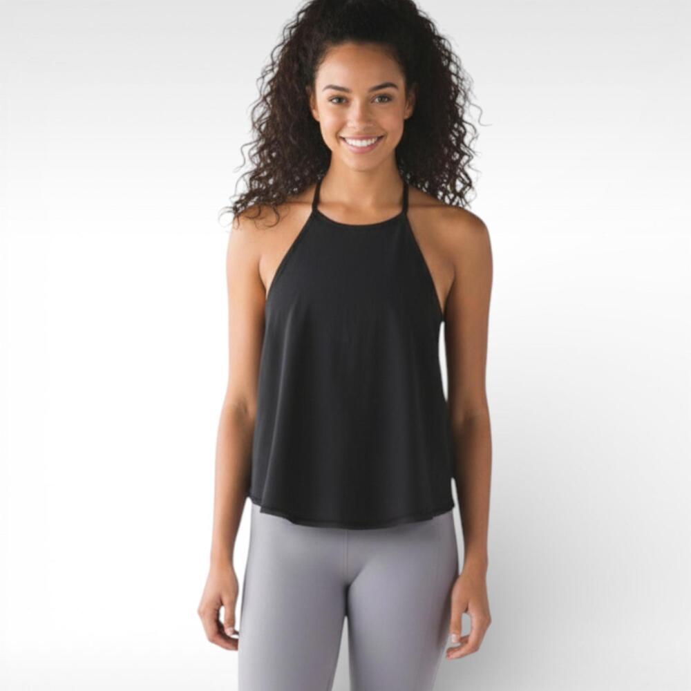 Lululemon Black Free Spirit Tank - Size 6 - Built-in Bra Open Back Ultra Light